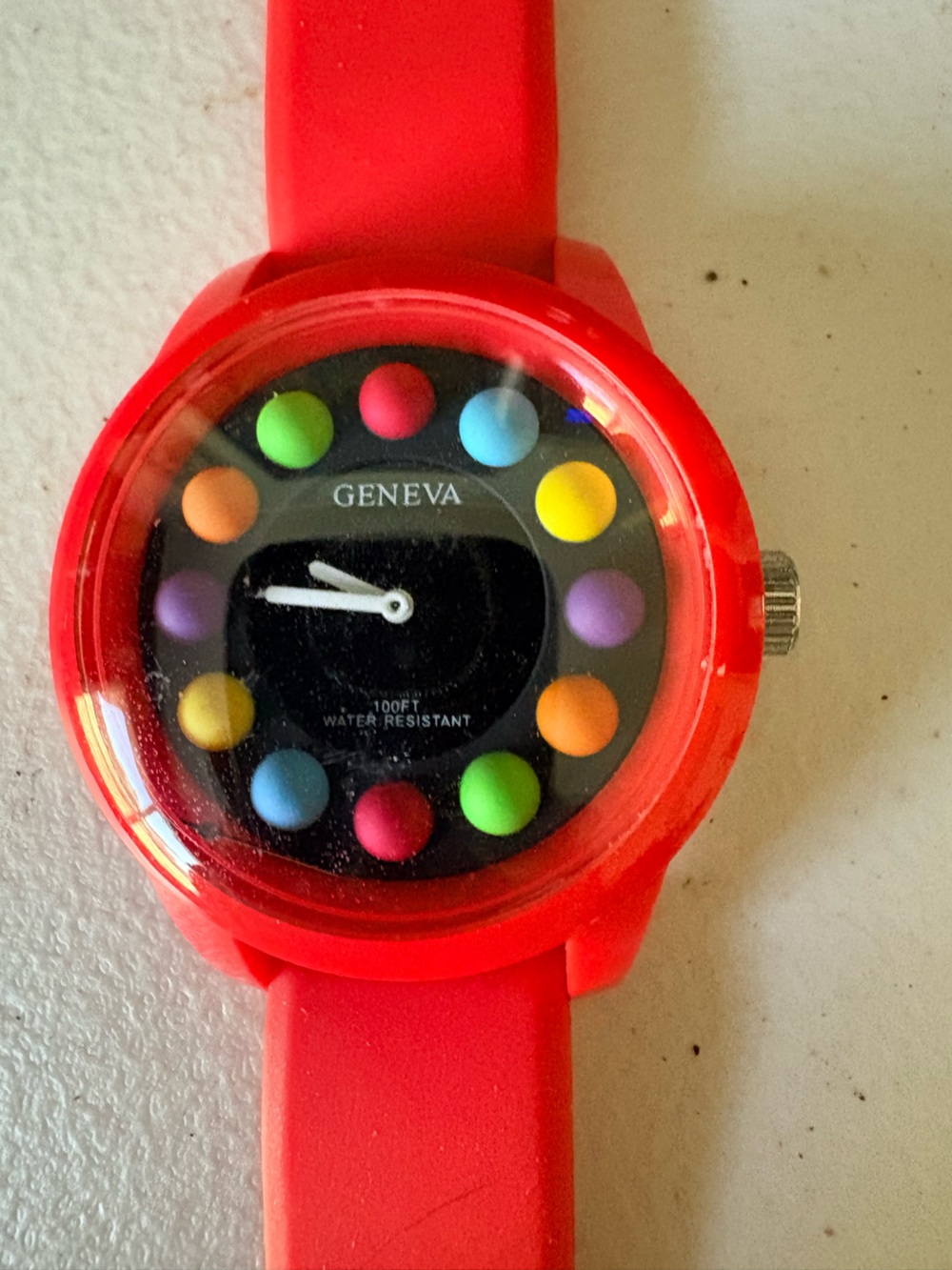 Geneva Red Silicone Watch with Silver Back